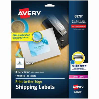 Avery Shipping Labels, Sure Feed, 3-3/4" x 4-3/4", 100 Labels (6878), White, 1 Pack, AVE6878