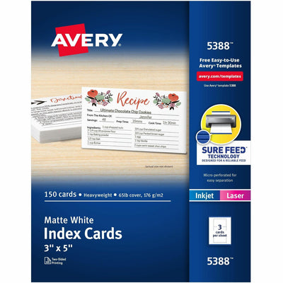 Avery Laser, Inkjet Printable Index Cards, White, 3" x 5", 150 / Box — view 1