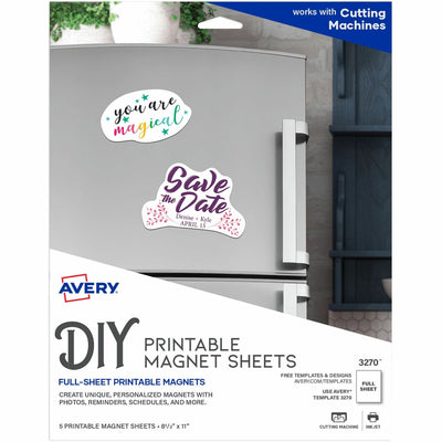 Avery Printable Magnet Sheets, 8.5" x 11", 5 Sheets (3270), White, 8 1/2" x 11", 1 Pack, AVE3270