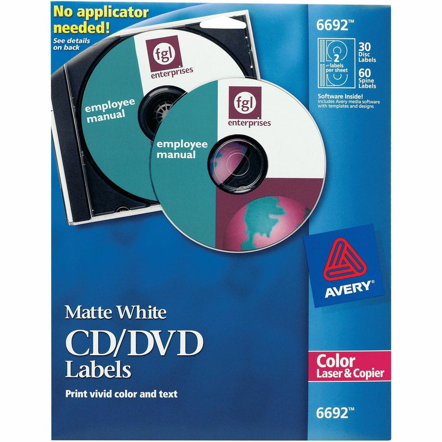 Avery Color Laser White Matte CD/DVD Labels, Matte White, 30 / Pack — view 1