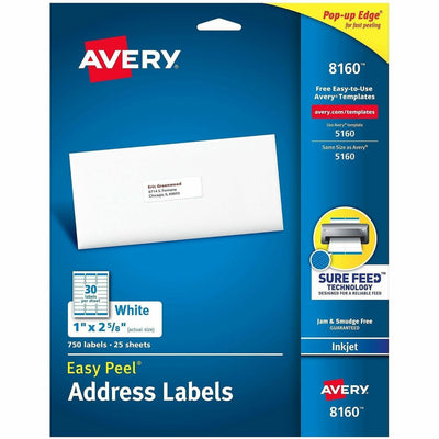 Avery Easy Peel Address Labels with Sure Feed™ Technology, White, 750 / Pack, AVE8160