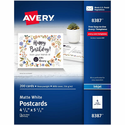 Avery Postcards, White, 4 1/4" x 5 1/2", 200 / Box, AVE8387