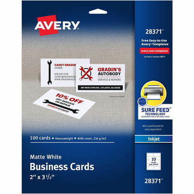 Avery Printable Business Cards with SureFeed, White, 8 1/2" x 11", 1 Carton — view 1