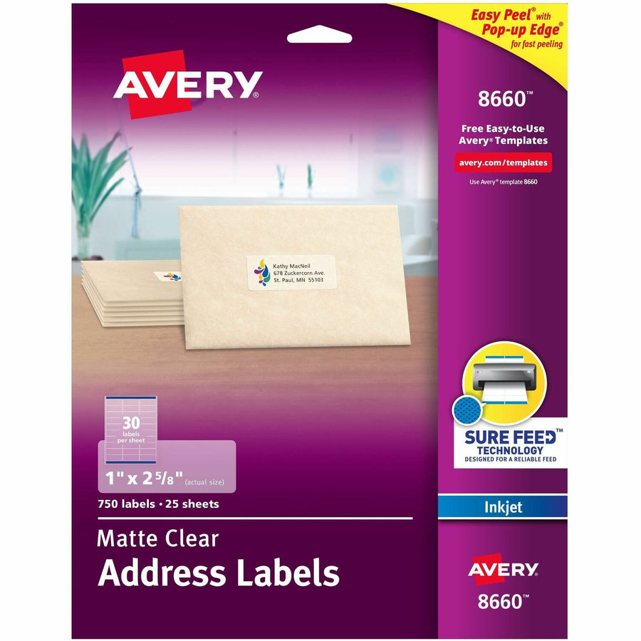 Avery Easy Peel Inkjet Printer Mailing Labels, Clear, 750 / Pack — view 1