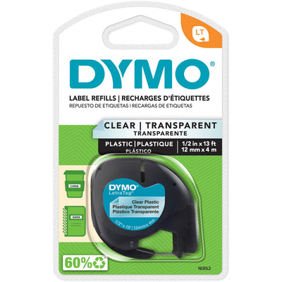 Dymo Letra Tag Labelmaker Tapes, Clear, Plastic, Easy Peel, DYM16952