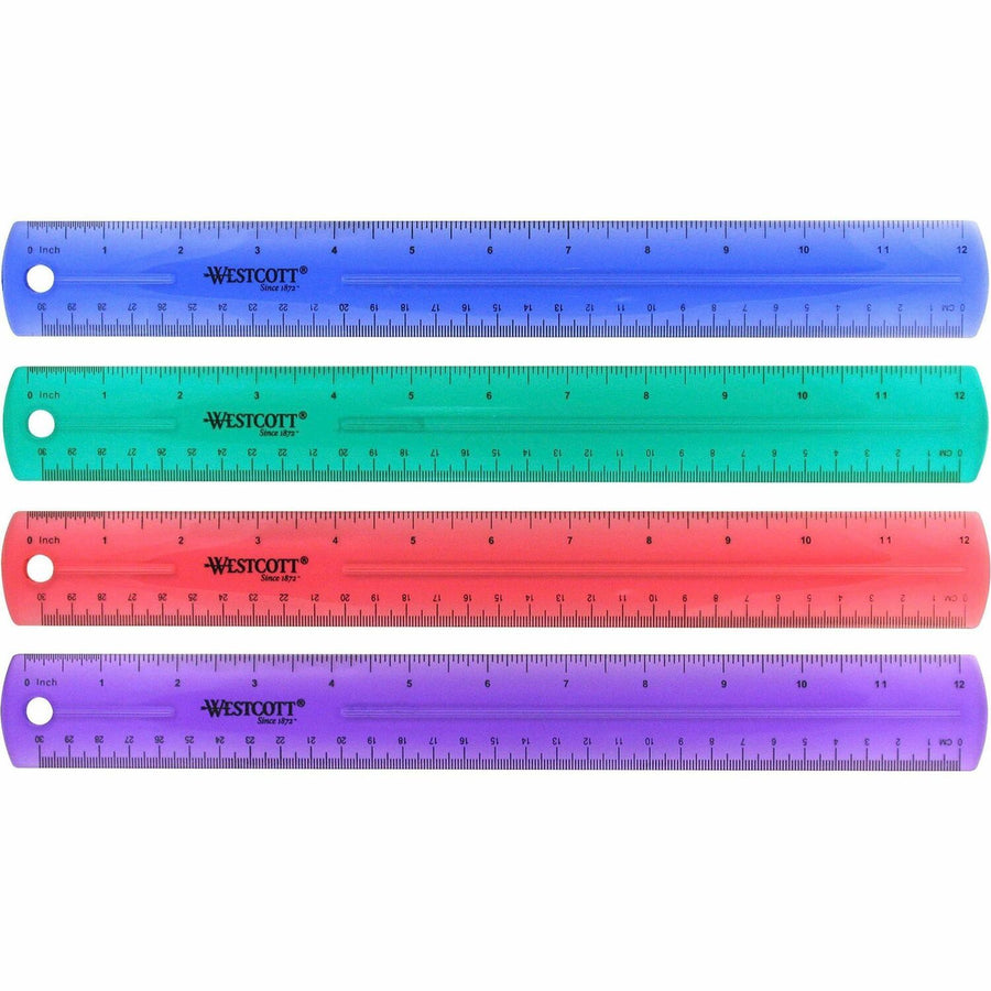 Acme United Westcott Transparent Jeweltone 12" Plastic Ruler, Assorted, 12EA/BX 12BX/CT — view 1