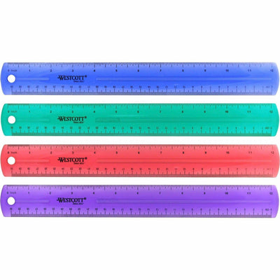 Acme United Westcott Transparent Jeweltone 12" Plastic Ruler, Assorted, ACM12975
