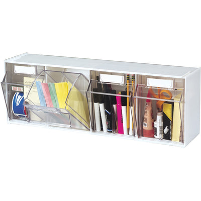 Deflecto Tilt Bin Interlocking Multi-Bin Storage Organizer, White, 6EA/CT — view 1