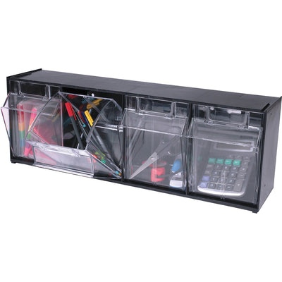 Deflecto Tilt Bin Interlocking Multi-Bin Storage Organizer, Black, DEF20404OP