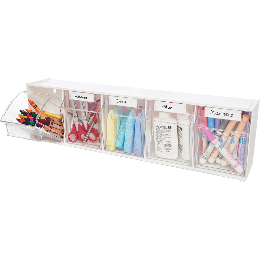 Deflecto Tilt Bin Interlocking Multi-Bin Storage Organizer, White, 6EA/CT — view 1