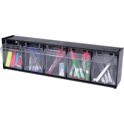 Deflecto Tilt Bin Interlocking Multi-Bin Storage Organizer, Black, DEF20504OP