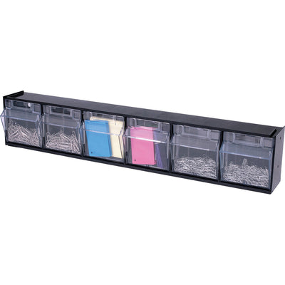 Deflecto Tilt Bin Interlocking Multi-Bin Storage Organizer, 23.62" x 4.50", Black, Plastic, Freestanding, DEF20604OP