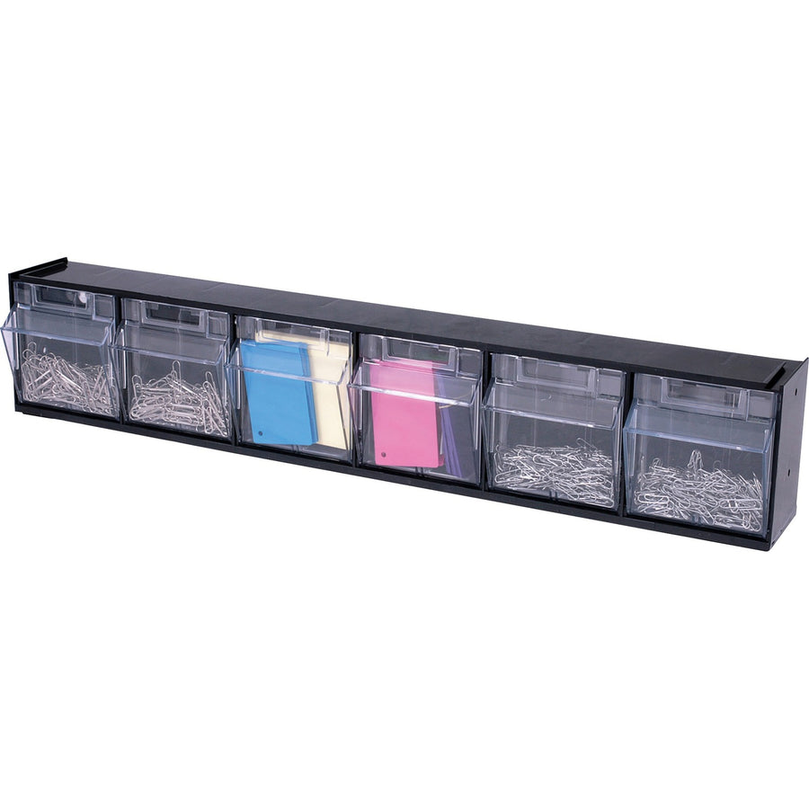 Deflecto Tilt Bin Interlocking Multi-Bin Storage Organizer, 23.62" x 4.50", Black, Plastic, Freestanding, DEF20604OP