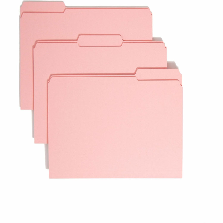 Smead File Folders with Reinforced Tab, Colored, 8.5" Width x 11" Length, Pink, 1/3, Assorted, 100 / Box, SMD12634