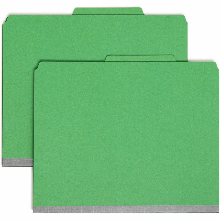 Smead Pressboard Classification File Folder with SafeSHIELD Fasteners, 8.5" Width x 11" Length, Green, 2/5, Right of Center, SMD13733