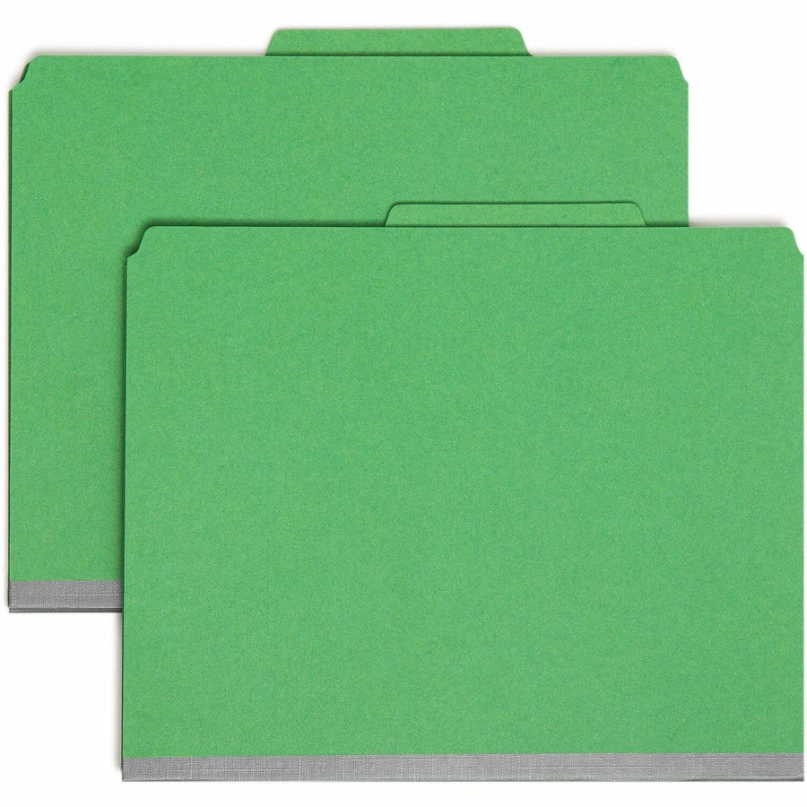 Smead Pressboard Classification File Folder with SafeSHIELD Fasteners, 8.5" Width x 11" Length, Green, 2/5, Right of Center, SMD14097