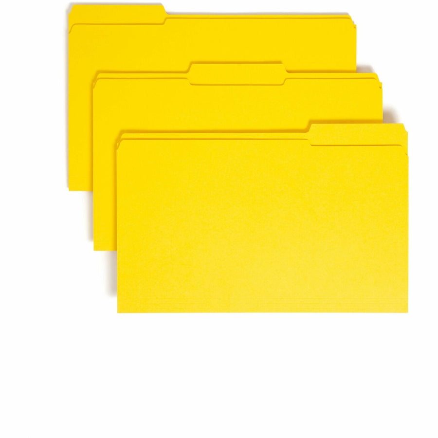 Smead File Folders with Reinforced Tab, Colored, 8.5" Width x 14" Length, Yellow, 1/3, Assorted, 100 / Box, SMD17934