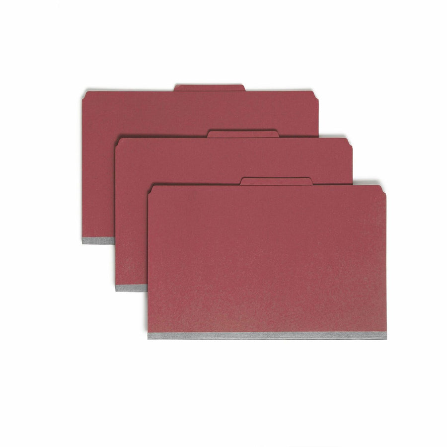 Smead Pressboard Classification File Folder with SafeSHIELD Fasteners, 8.5" Width x 14" Length, Bright Red, 2/5, Right of Center, SMD18731