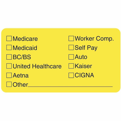 TABBIES Medical Office Insurance Check Labels, Yellow, 250 / Roll, TAB02940