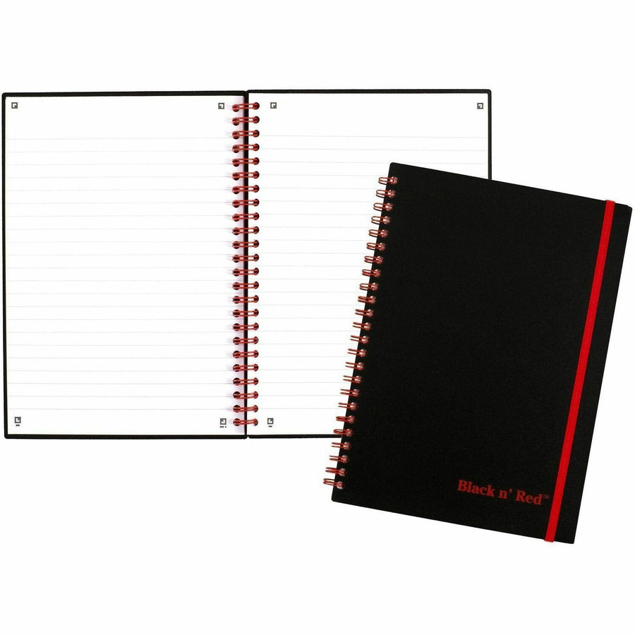 Black n' Red Business Notebook, 5.875" x 8.25", Polypropylene, Wire Bound, 24 lb, 70, Micro Perforated, JDKC67009