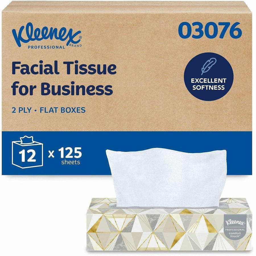 Kleenex Professional Facial Tissue for Business - Flat Box, White, Absorbent, 12 / Carton, KCC03076