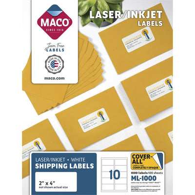 Chartpak Maco Laser Printer White Shipping Labels, 1000 / Box, MACML-1000