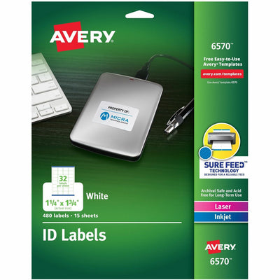 Avery Laser Inkjet Printer Permanent ID Labels, White, 480 / Pack — view 1