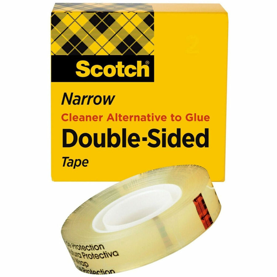 Scotch Permanent Double-Sided Tape - 1/2"W, Clear, 0.50", 36 yd, Glossy, 1 Roll, MMM665121296