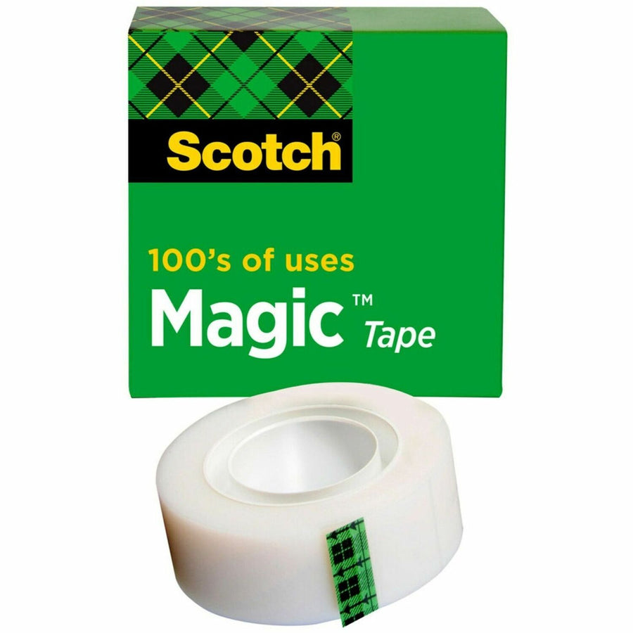 Scotch 3/4"W Magic Tape, Clear, 0.75", 36 yd, 1", Non-yellowing, 1 Roll, MMM810341296