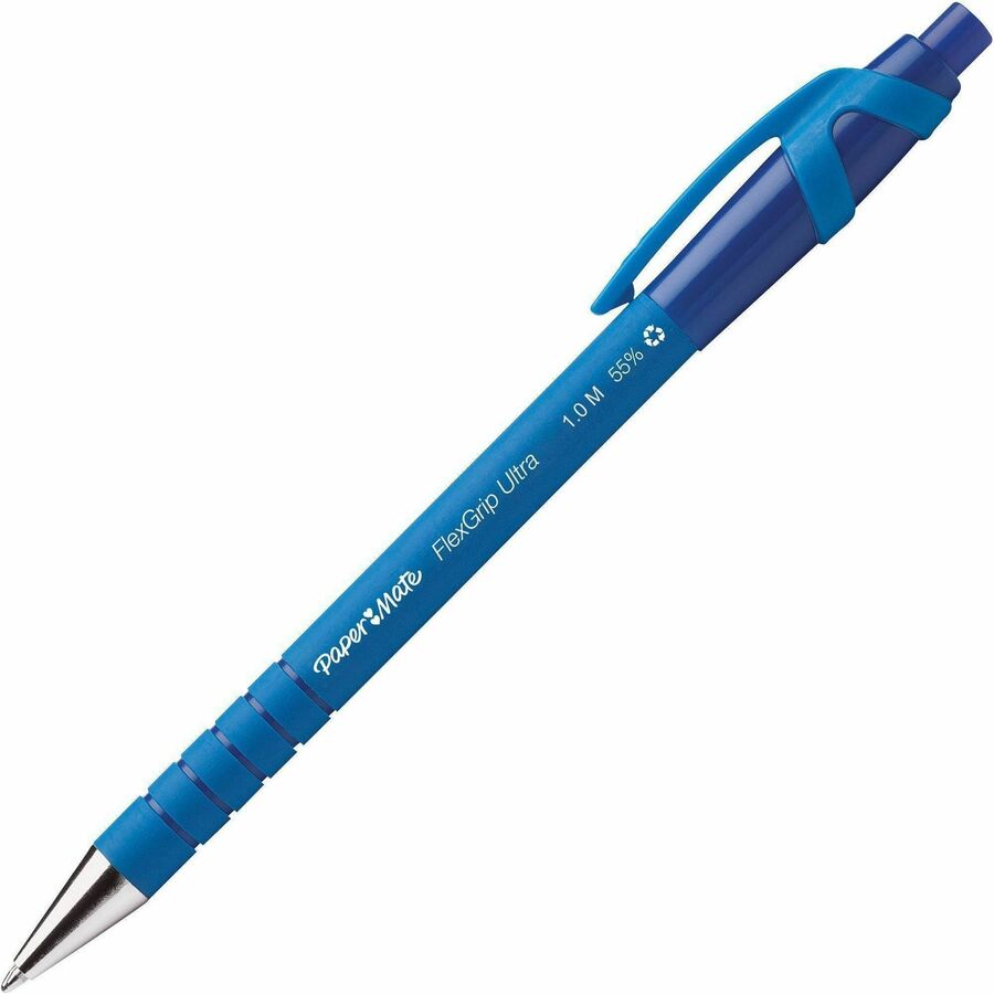 Paper Mate Flexgrip Ultra Retractable Pens, Blue, Pocket Clip, 1 Dozen, PAP9510131