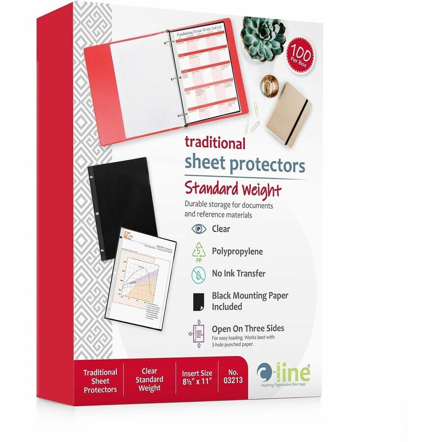 C-Line Clear Poly Side Load Sheet Protectors, 8.5" Width x 11" Length, Polypropylene, Punched, 1 / Box, CLI03213