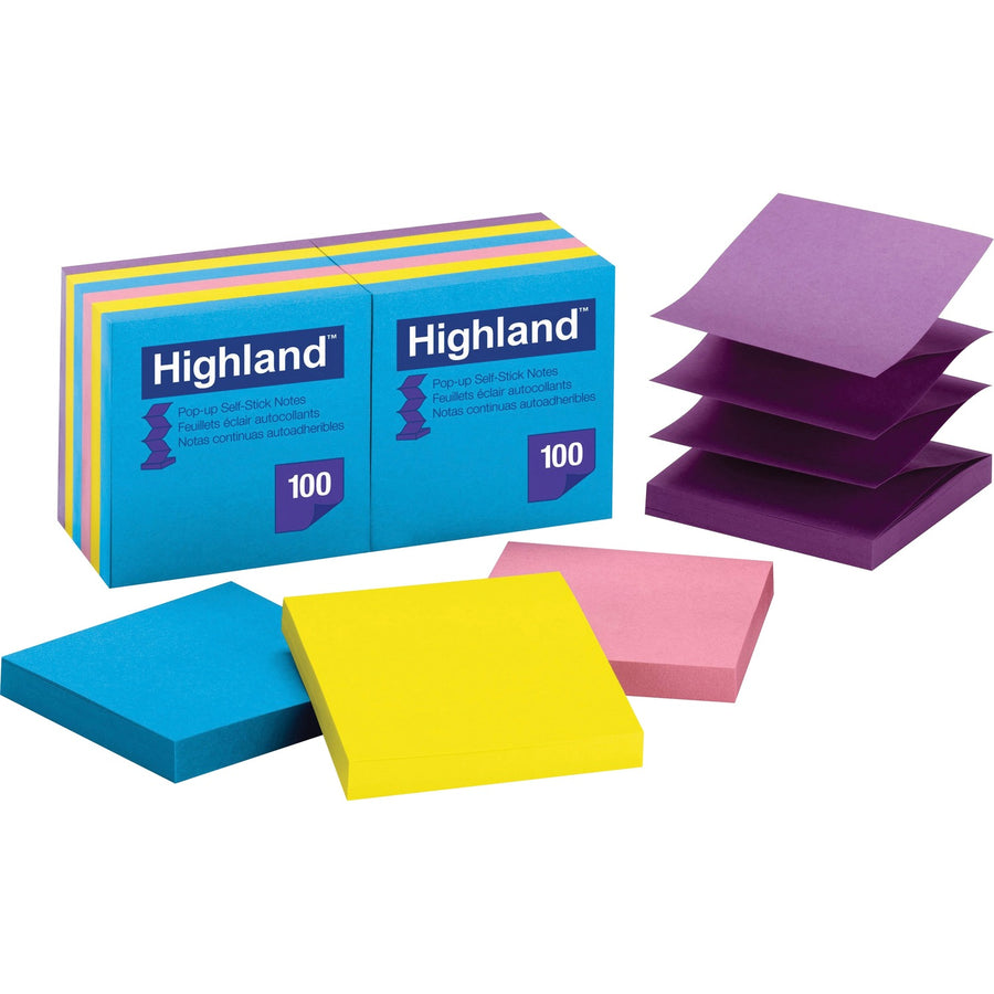 Highland Self-sticking Bright Pop-up Notepads, Bright Assorted, Paper, 1 / Pack, MMM6549PUB