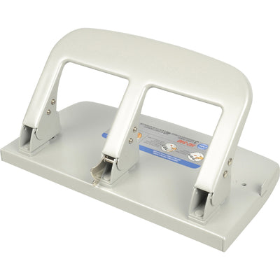 CARL Heavy-duty 3-Hole Punch with Tray, Silver, Steel, Paper Guide, CUI63040