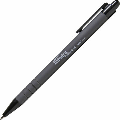 Integra Rubber Barrel Retractable Ballpoint Pens, 1 Dozen, ITA30031