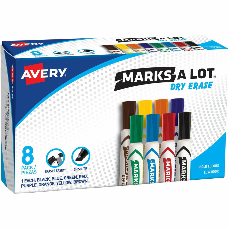 Avery® Marks A Lot Marks A Lot Desk-Style Dry-Erase Markers, Brown, Cap-off Ink, 8 / Box, AVE24411