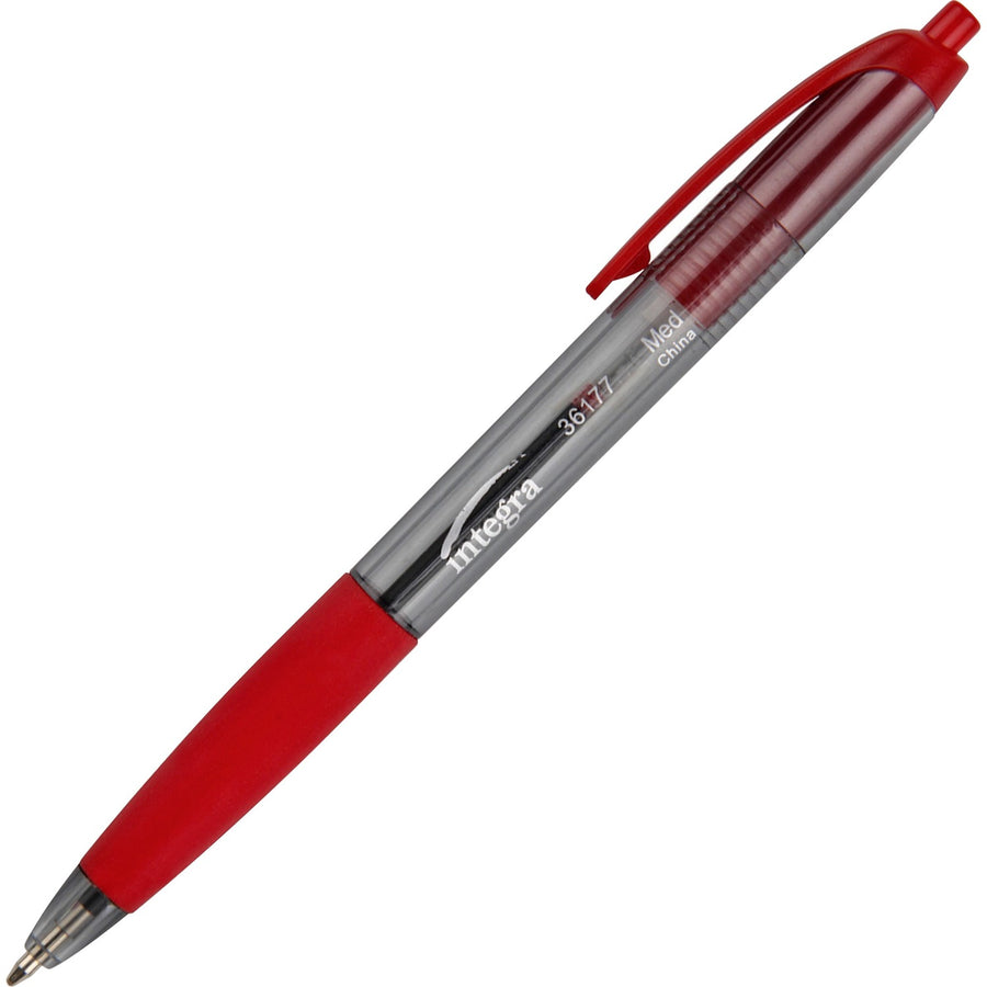 Integra Rubber Grip Retractable Pens, Red, Water Resistant, 1 Dozen, ITA36177