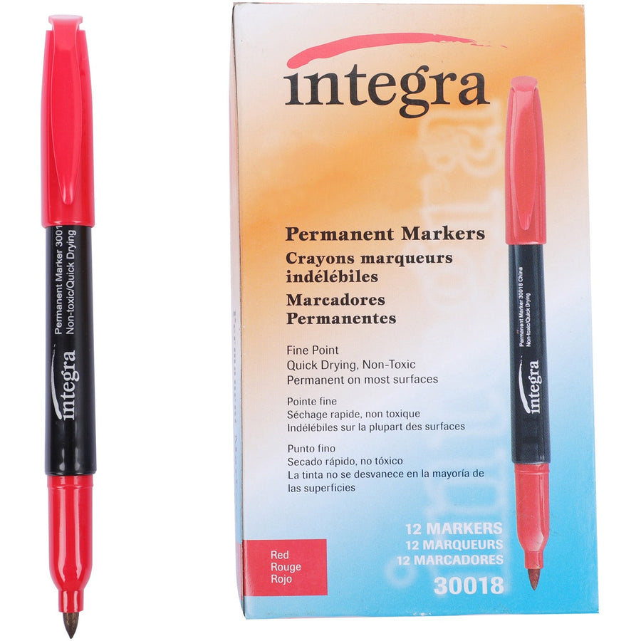 Integra Permanent Fine Point Markers, Red, Fade Resistant, 1 Dozen, ITA30018
