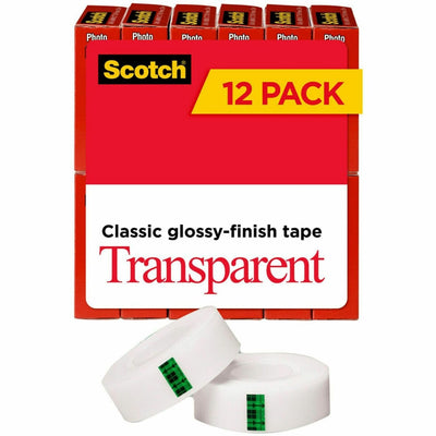 3M Scotch Transparent Tape - 3/4"W, Clear, 1 Pack, MMM600K12