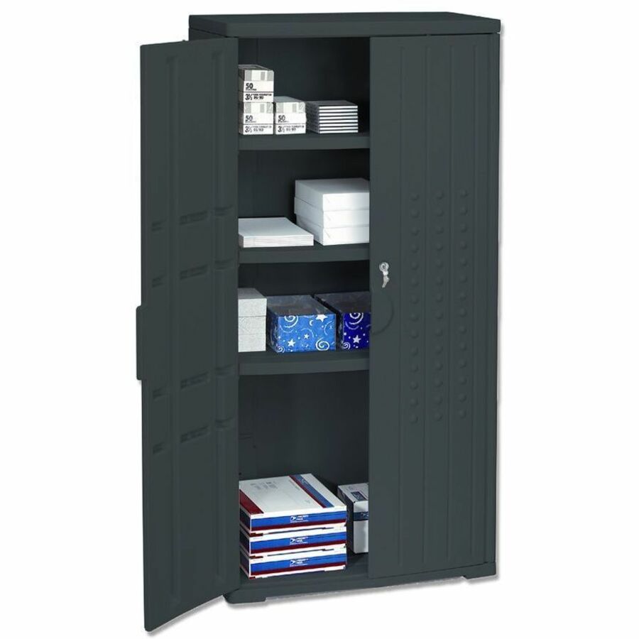 Iceberg Officeworks 3-shelf Storage Cabinet, 33" x 66", Black, Polyethylene, Chemical Resistant, ICE92551