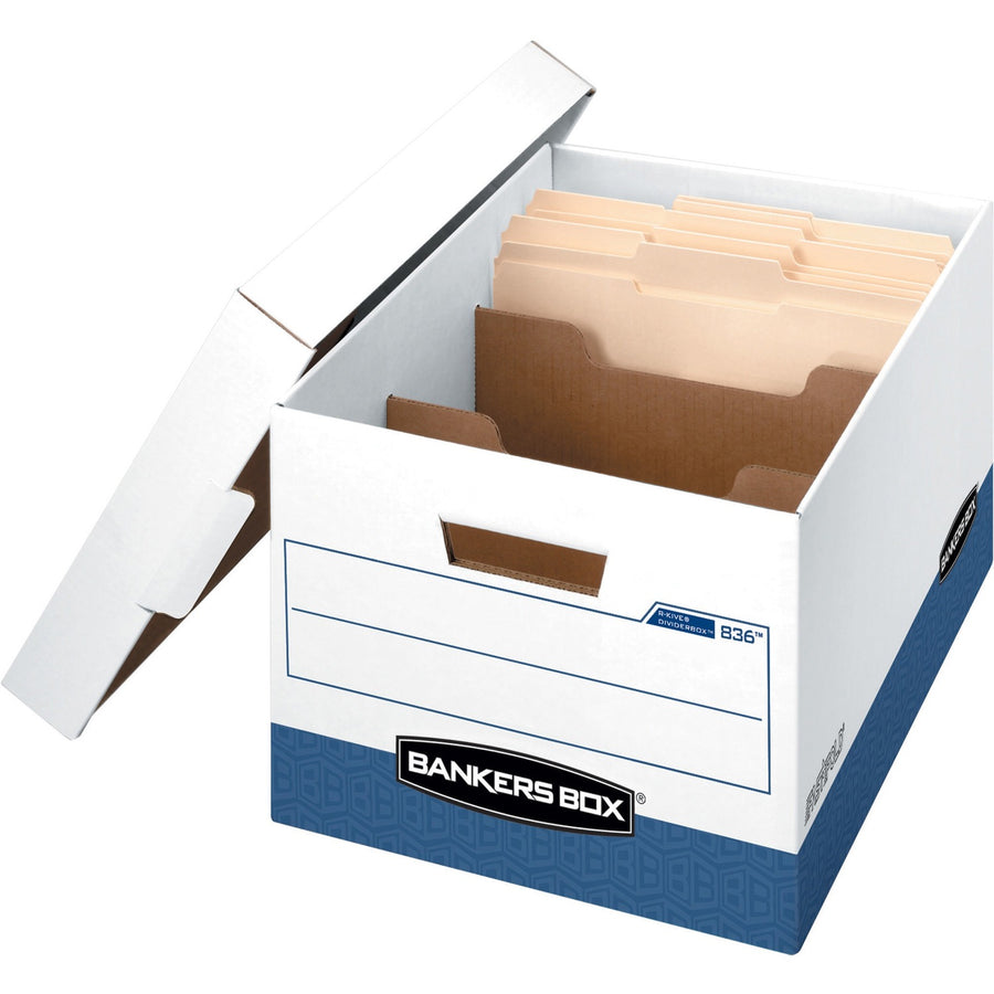 Bankers Box R-Kive DividerBox File Storage Box, 12.8" x 10.4", Blue, Reinforced Shell, 12 / Carton, FEL0083601