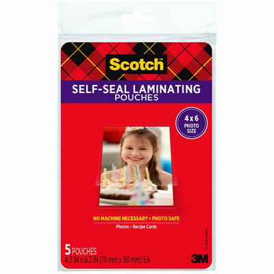 3M Scotch Self-sealing Photo Laminating Sheets, Clear, 5 / Pack, MMMPL900G