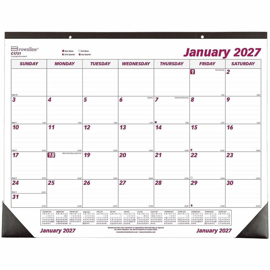 Dominion Blueline Brownline Professional Monthly Desk/Wall Calendar, White, 22", 20EA/CT 48CT/PL — view 1