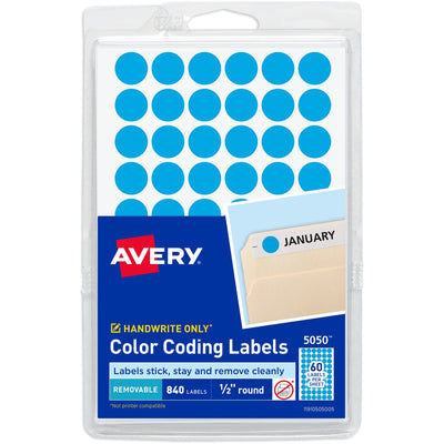 Avery Dot Stickers, 1/2" Diameter, Light Blue, 840 Total (5050), 840 / Pack, AVE05050