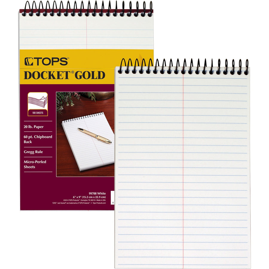 TOPS Docket Gold Spiral Steno Book, 6" x 9", 12EA/CT — view 1