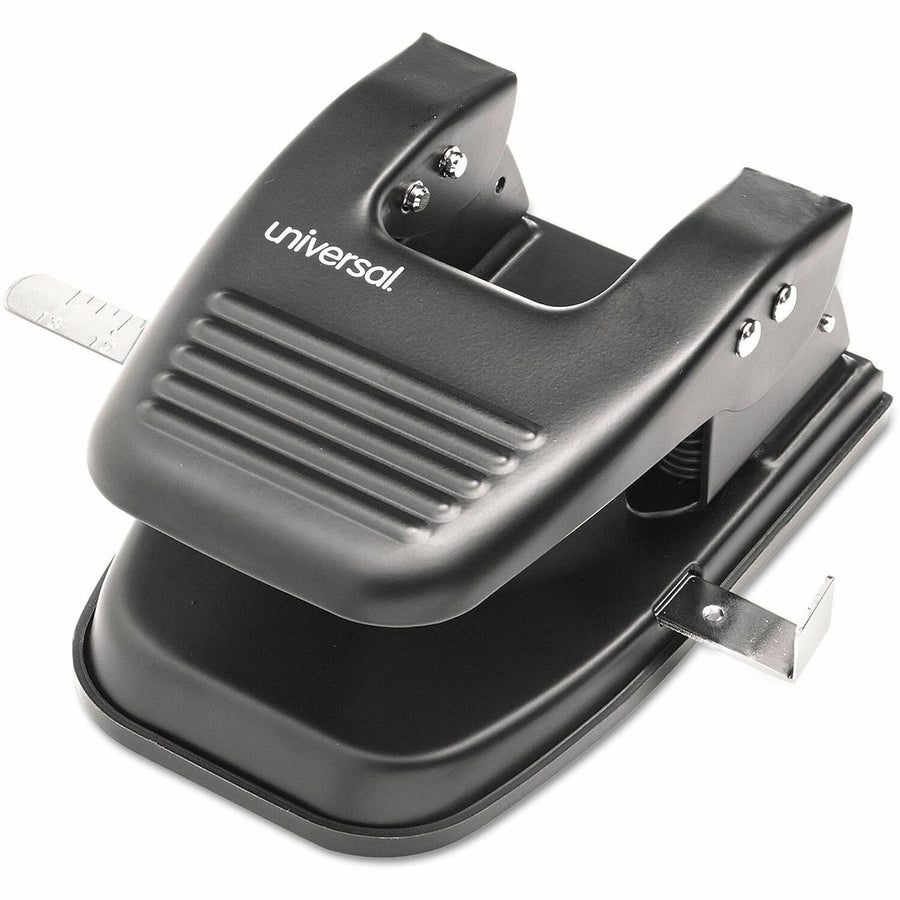 Universal Two-hole Punch, Black, Plastic, Clippings Receptacle, UNV74222