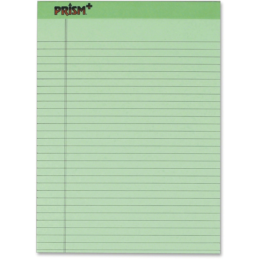 TOPS Prism Plus Wide Rule Green Legal Pad, 8.5" x 11.75", Strip, 16 lb, 2.5", 50, Unpunched, 1 Dozen, TOP63190