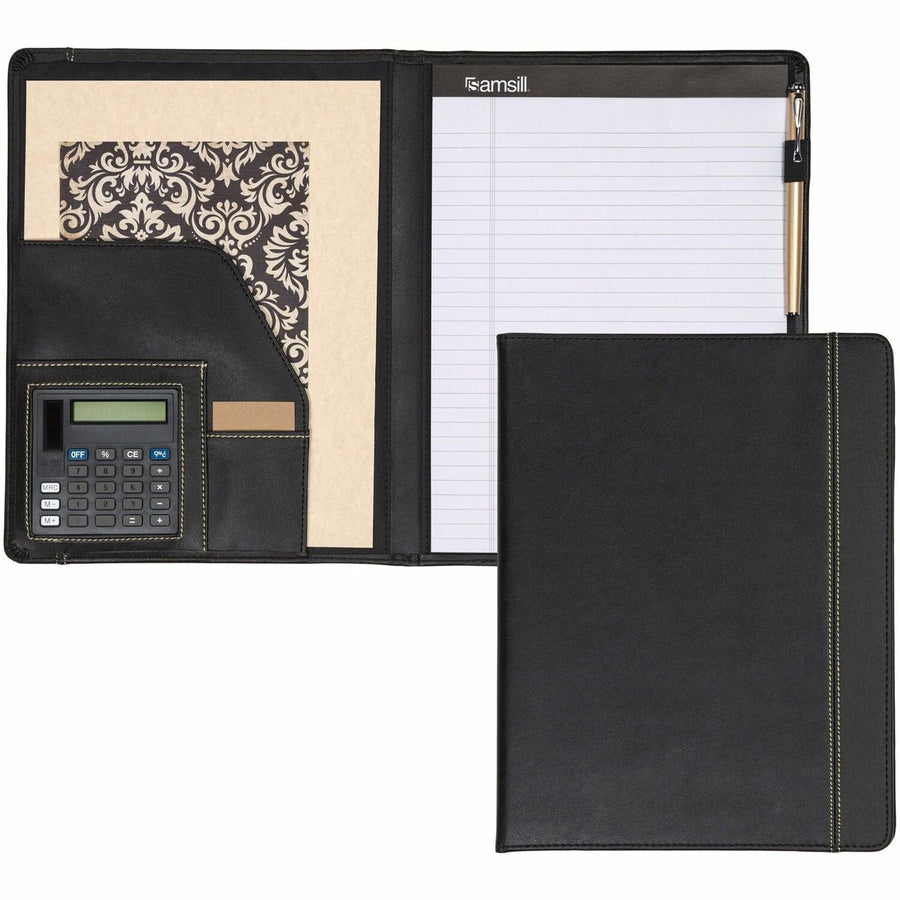 Samsill Professional Slim Pad Holder with Calculator, 8.5" Width x 11" Length, Black, Polyvinyl Chloride (PVC), Foldable, SAM71220