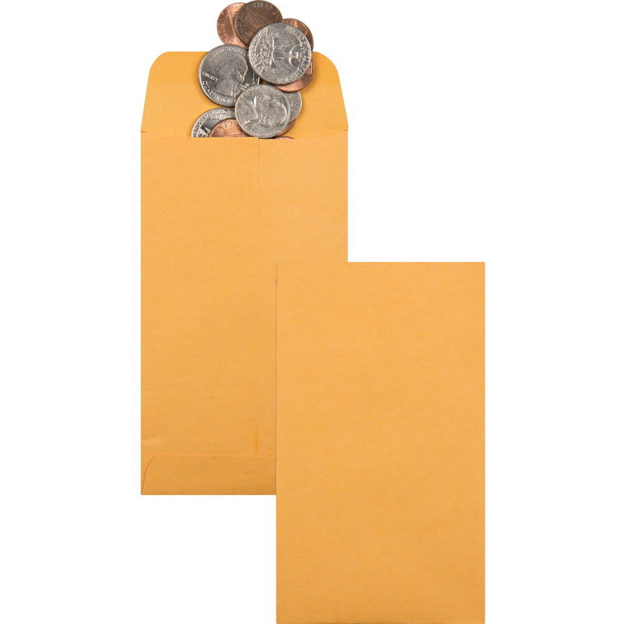 Quality Park No. 5 1/2 Coin and Small Parts Envelopes with Gummed Flap, Brown Kraft, 28 lb, Heavyweight, 500 / Box, QUA50562