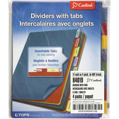 TOPS Cardinal Extra-tough Poly Dividers, Multicolor, 8.50" Width x 11" Length, 4 / Pack, CRD84019