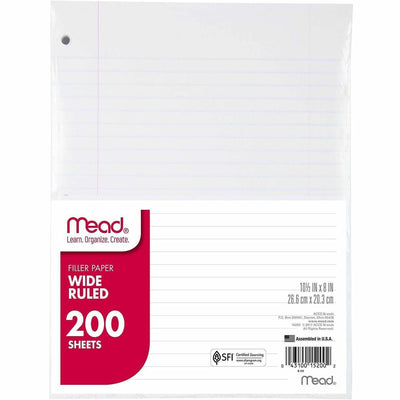 ACCO Mead 3-Hole Punched Wide-ruled Filler Paper, 8" x 10 1/2", 1 Pack, MEA15200